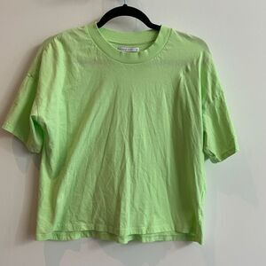 Basic House Lime Green Short Sleeve Crop Top Tee - Small